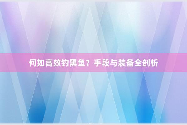 何如高效钓黑鱼？手段与装备全剖析